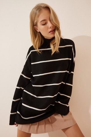 Camisola oversize em lã - Branco e preto - Branco e preto