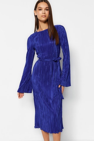 Vestido plissado - Azul-marinho