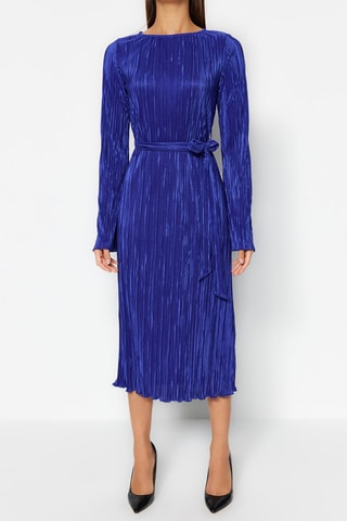 Vestido plissado - Azul-marinho