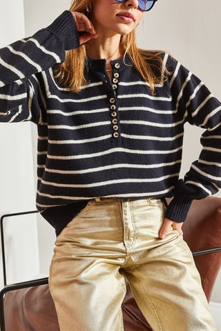 Camisola - Preto - Branco e azul