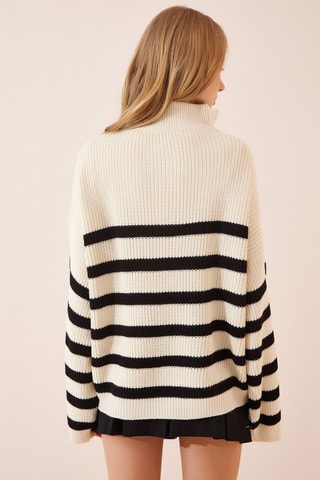 Camisola em lã - Branco - Branco e preto