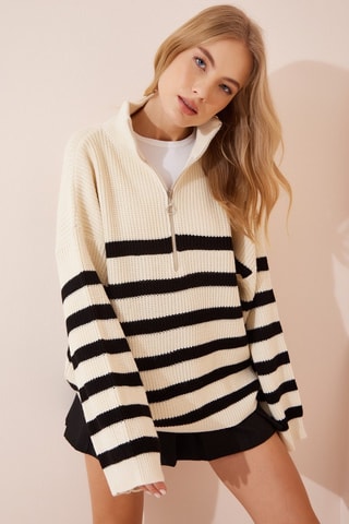 Camisola em lã - Branco - Branco e preto