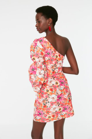Vestido assimétrico - Laranja e branco - Laranja