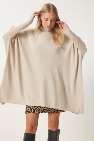 Poncho regular em lã - Bege
