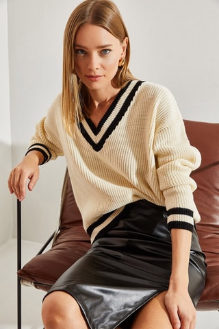 Camisola regular - Bege - Bege e preto