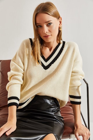 Camisola regular - Bege - Bege e preto