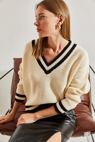 Camisola regular - Bege - Bege e preto
