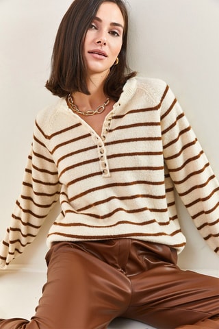 Camisola regular - Bege - Bege e castanho