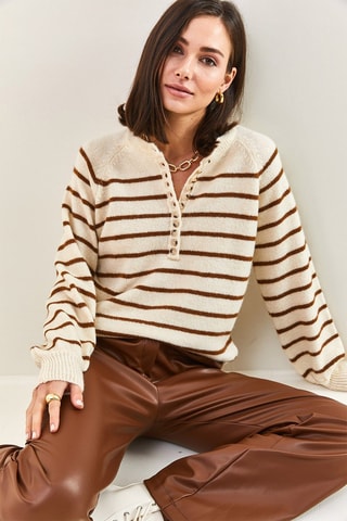 Camisola regular - Bege - Bege e castanho