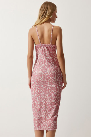 Vestido midi - Rosa - Rosa e branco