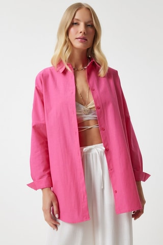 Camisa oversize - Castanho - Rosa-escuro