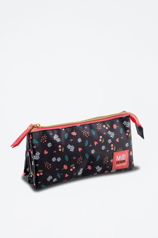 Trousse Sakura Noir et rose - 22 x 11,5 x 2 cm - Rose et noir