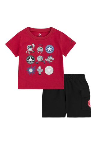 T-shirt et short - Blanc, noir, rouge et gris