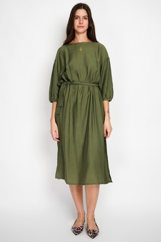 Abito midi in lino - Kaki