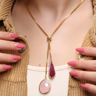 Collana - Ottone placcato oro, agata e quarzo