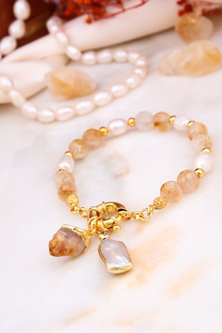 Bracelet Perles de culture et citrines
