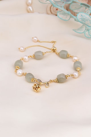 Bracciale - Placcato oro giallo, giade e perle coltivate