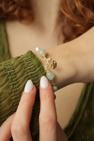 Bracciale - Placcato oro giallo, giade e perle coltivate