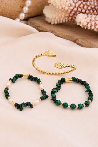 3 bracciali - Placcato oro giallo e malachiti