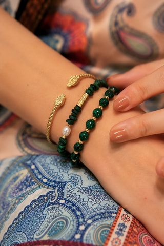 3 bracciali - Placcato oro giallo e malachiti