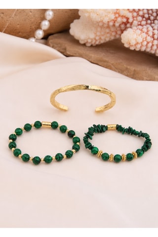 3 bracciali - Placcato oro giallo e malachiti