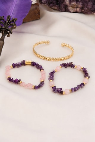 3 bracciali - Placcato oro giallo, ametiste e quarzo