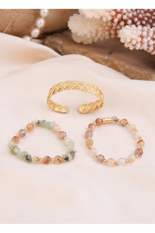 3 bracciali - Placcato oro giallo, prehniti e citrini