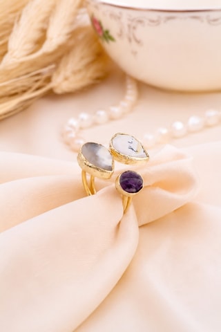 Anello - Placcato oro giallo, ametista e rutili