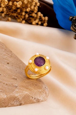 Anello - Placcato oro giallo e quarzo
