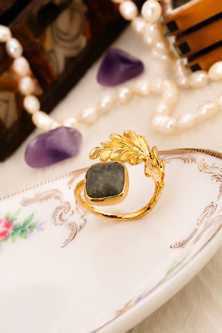 Anello - Placcato oro giallo e labradorite