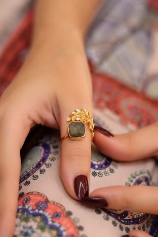 Anello - Placcato oro giallo e labradorite
