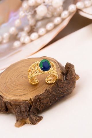 Anello - Placcato oro giallo e variscite