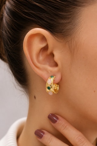 Orecchini a cerchio - Placcato oro giallo, agate e quarzo