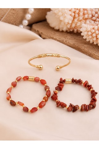 3 bracciali - Placcato oro giallo, pietra di luna e agate