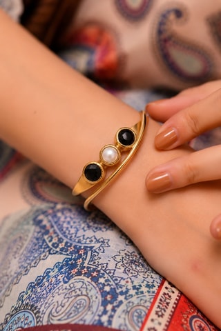 Bracciale bangle - Placcato oro giallo e onice