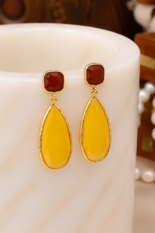 Orecchini - Placcato oro giallo, agate e occhio di gatto