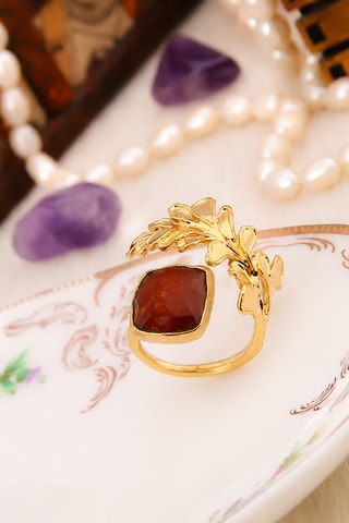 Anello - Placcato oro giallo e agata