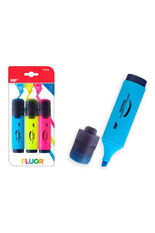 3 sublinhadores - Tinta azul, amarelo e rosa