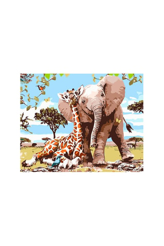 Pintura por número elefante e girafa 40 x 50 cm - A partir dos 3 anos