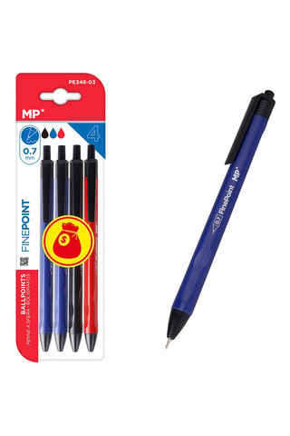 4 esferográficas - Tinta azul, preta e vermelha