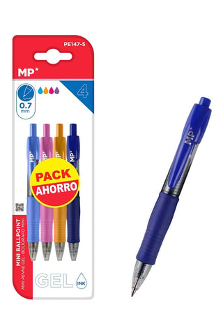 4 stylos-billes - Encre bleue, rose et jaune