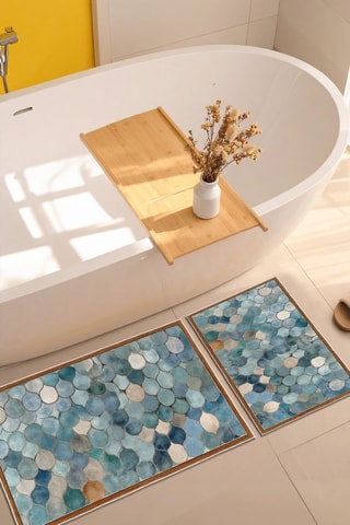 2 tappetini bagno - Blu - 50 x 60 cm/60 x 100 cm