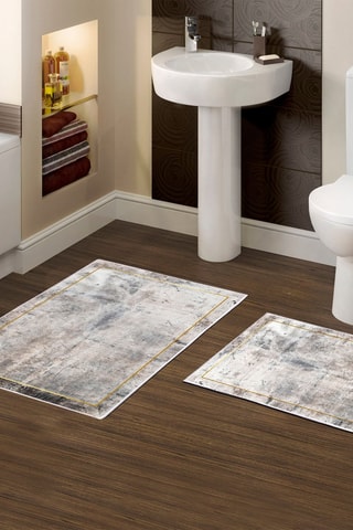 2 tappetini bagno - Grigio e dorato - 50 x 60 cm e 60 x 100 cm
