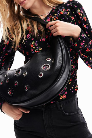 Sac porté épaule - Noir, rose et argenté