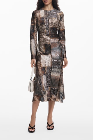 Robe midi - Beige et marron