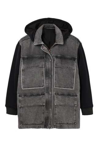 Veste bi-matière à capuche - Noir et gris