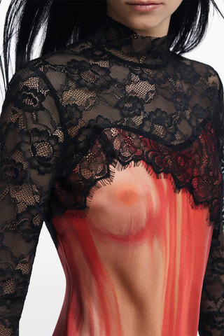 Robe droite - Noir, beige et rouge