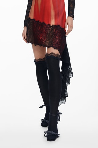 Robe droite - Noir, beige et rouge