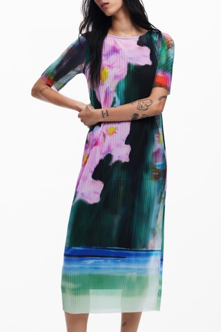 Robe plissée - Vert et rose