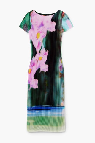 Robe plissée - Vert et rose